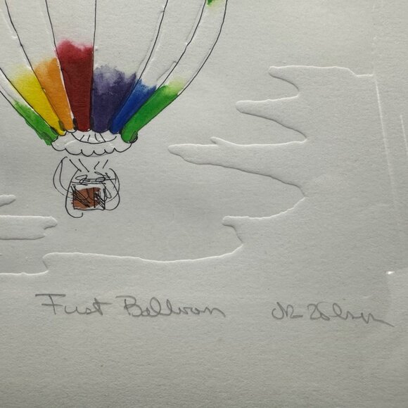 Vintage Signed Watercolor Ink Painting Margaret Wilson First Balloon Embossed - Picture 4 of 11